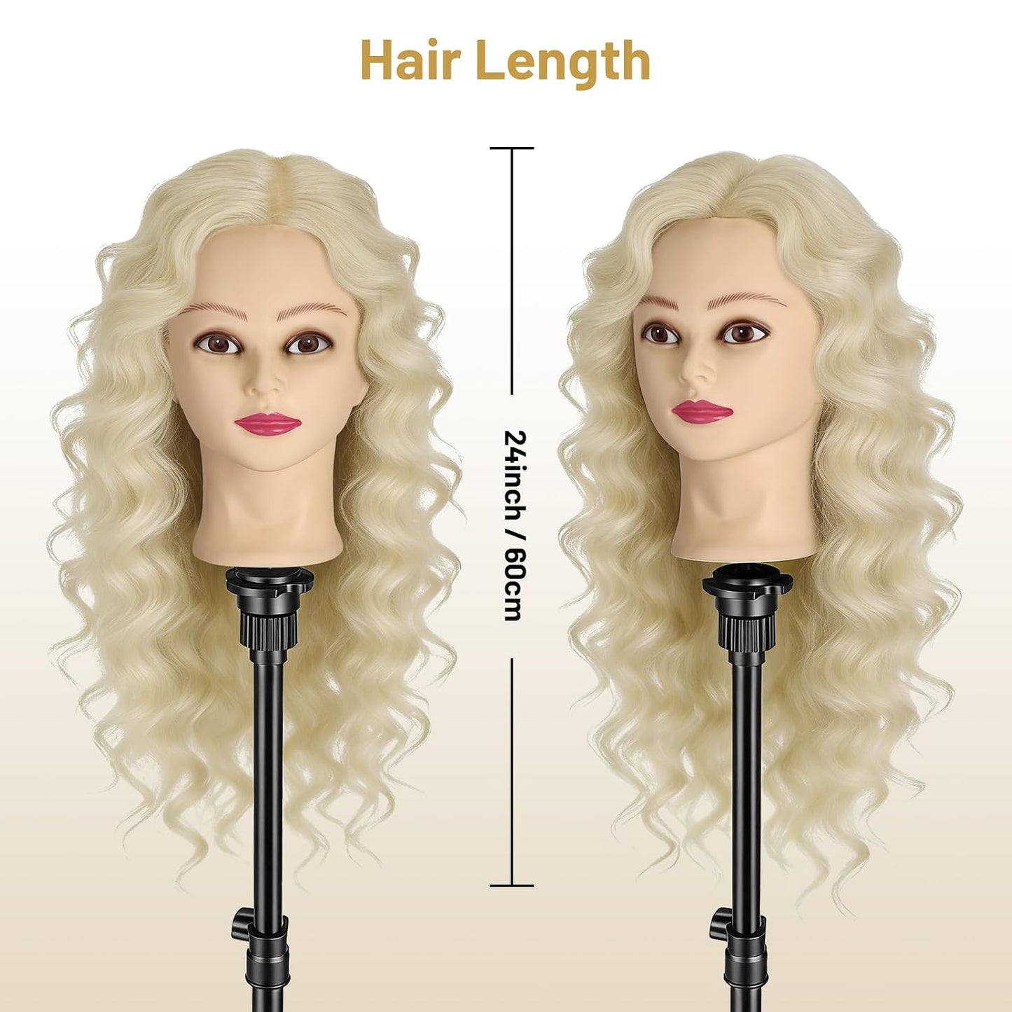 Mannequin Head - 90% Human Hair Styling Doll for Cosmetology | 24" Hairdressing Training Head with Clamp & Styling Set