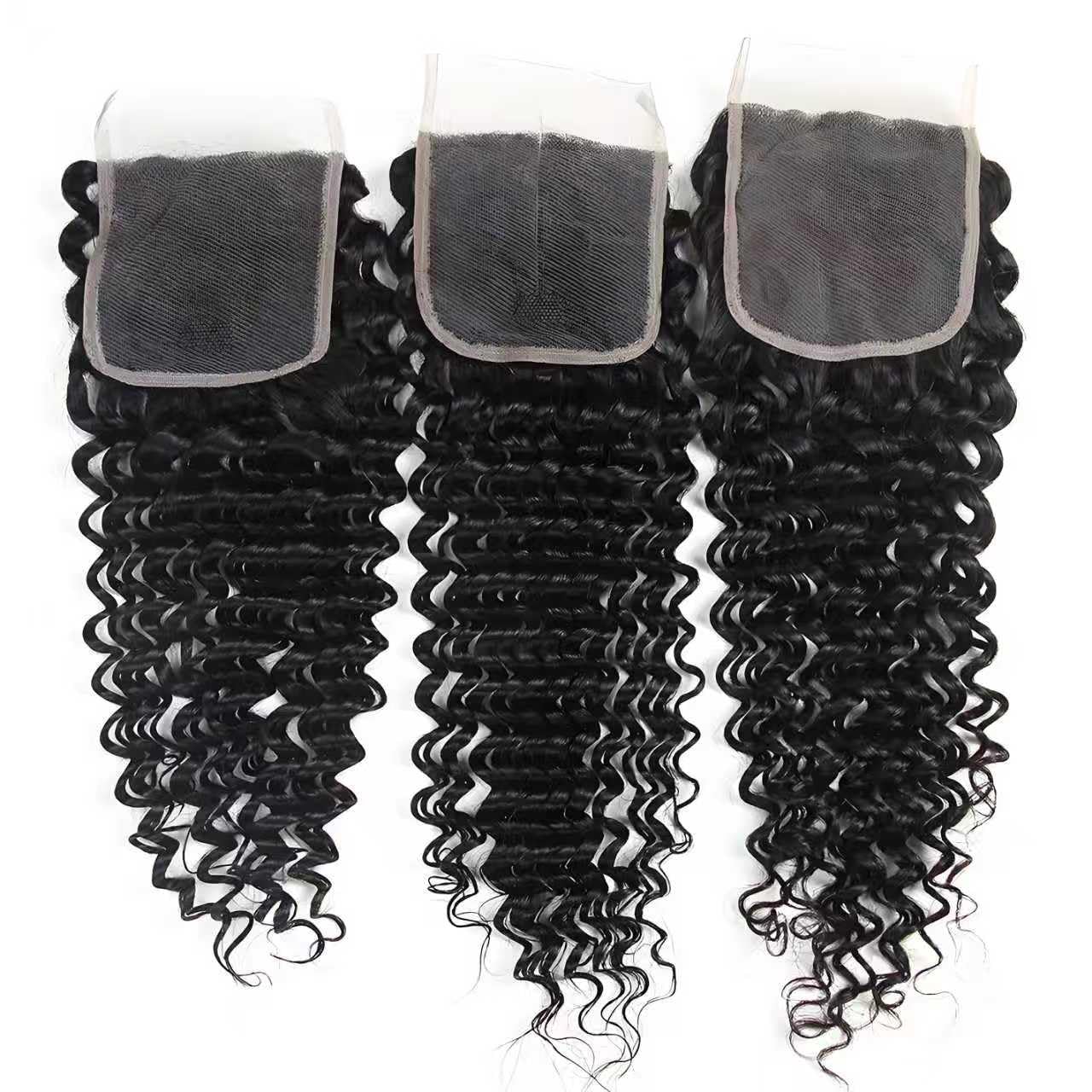 Rebasar 4x4 Hd Lace Closure Human Hair 8 Inch Free Part Deep Wave Closure Virgin Remy Curly Human Hair for Women Transparent Lace Closures Pre Plucked Natural Black