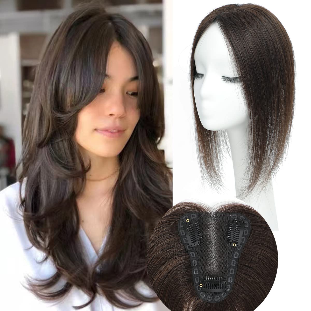Aimeolyn Hair Toppers for Women - 16-Inch Real Human Hair | 8x8 Inch Big Base Coverage