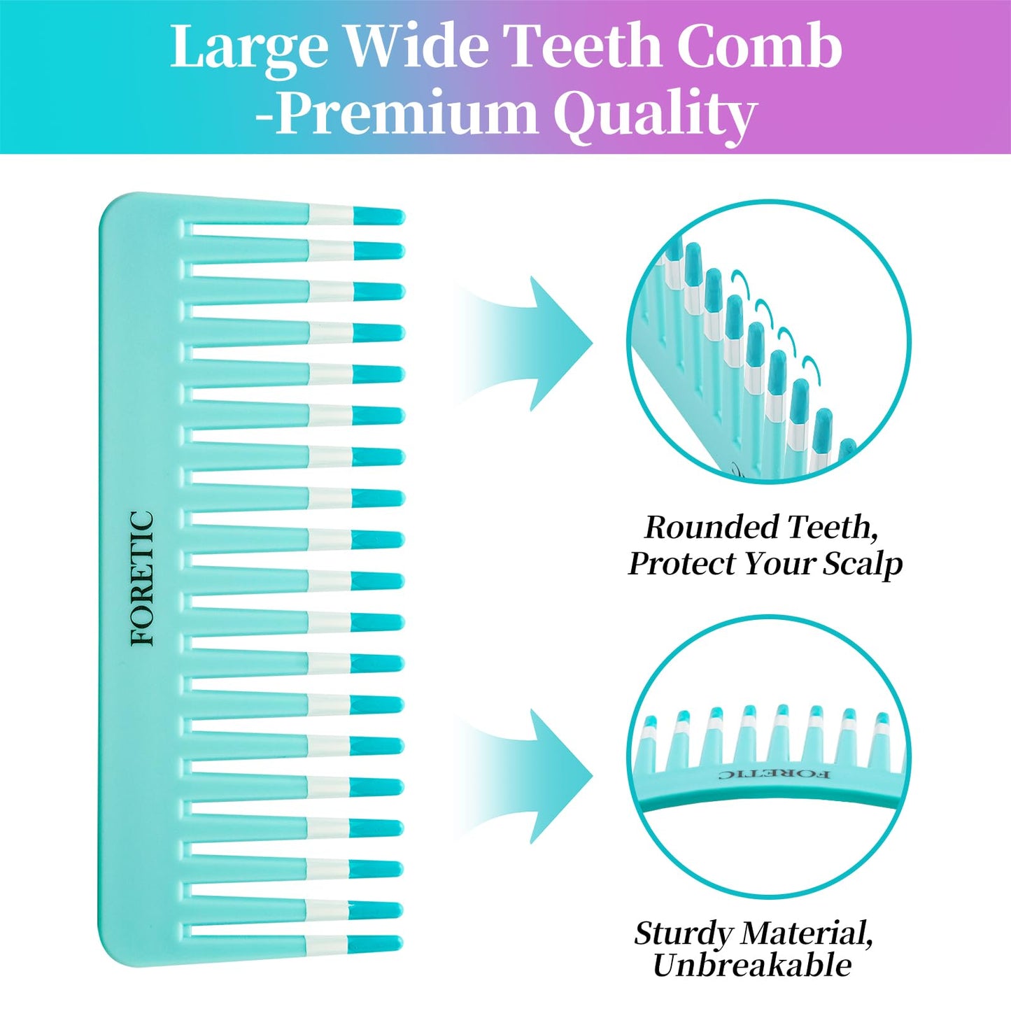Foretic 2-Pack Wide-Tooth Anti-Static Comb Set-6.1inch Handle-Free Design, Suitable for Curly, Wet & Dry Hair, Portable Travel Detangling Comb (Purple+Blue)