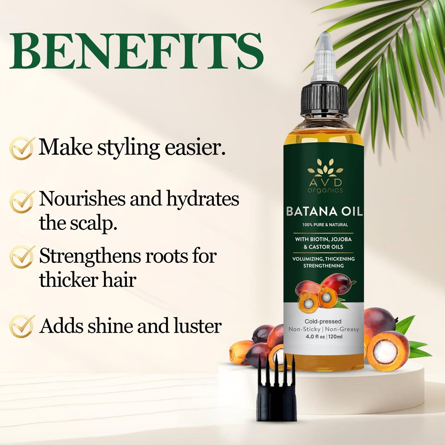 AVD ORGANICS Batana Oil for Hair Growth 4.05 fl oz | Dr Sebi Organic Raw Batana Oil from Honduras | 100% Pure & Natural for thicker & stronger Hair | Ideal for Men & Women | 120ML