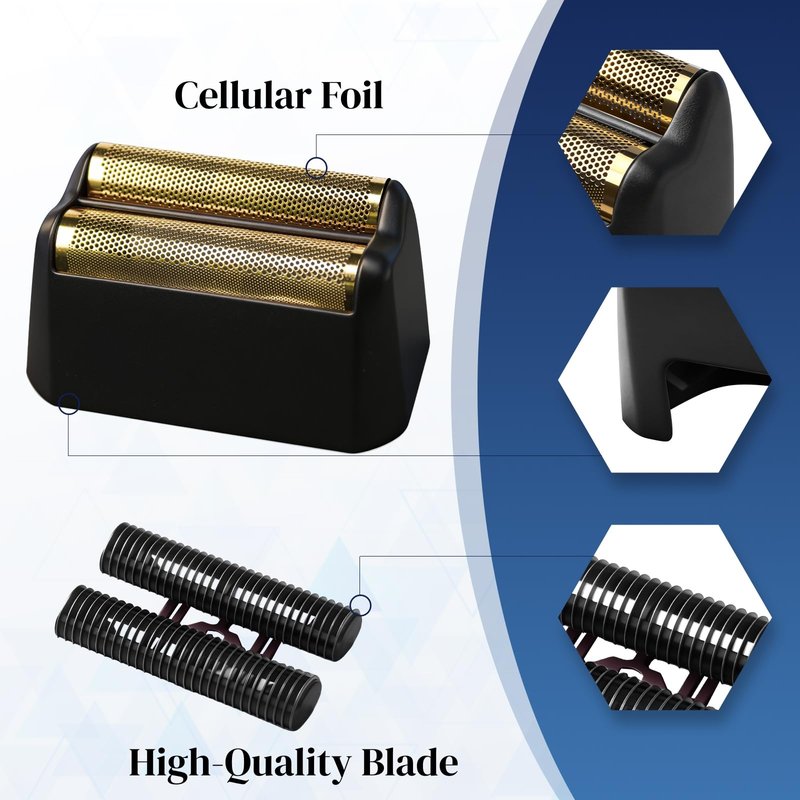2 Pack Professional 5 Star Series Finale Shaver Replacement Foil and Cutter Bar Assembly Compatible with wahl Shaver Foil 7031-100, 7043-100 Super Close Shaving Replacement Heads，Black