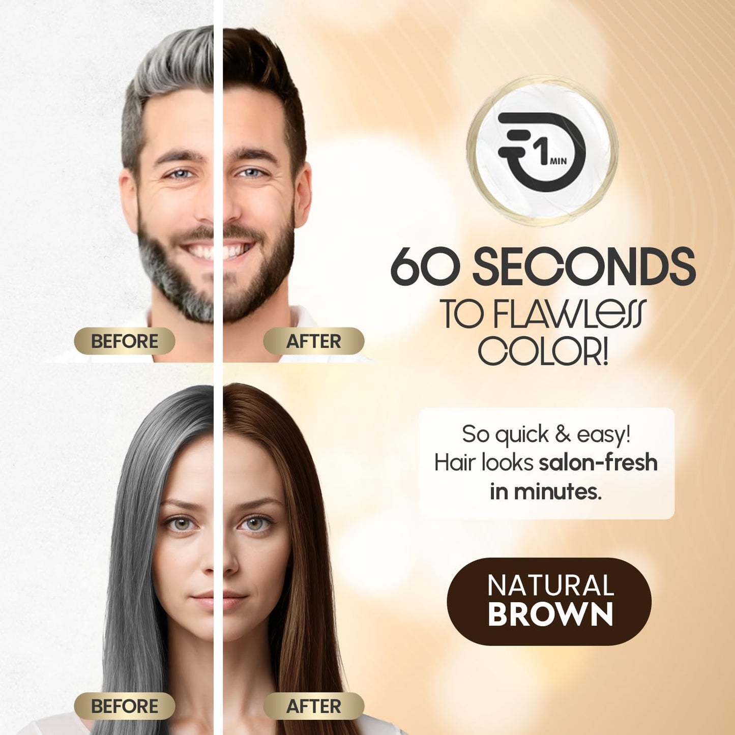 Herbishh 1-Minute Korean Hair Dye Cream & Developer (2.03 fl oz Each) Natural Brown - Permanent Color for Hair Root Touch Up & Full Hair Gray Coverage, Ammonia-Free Hair Dye Kit for Women & Men
