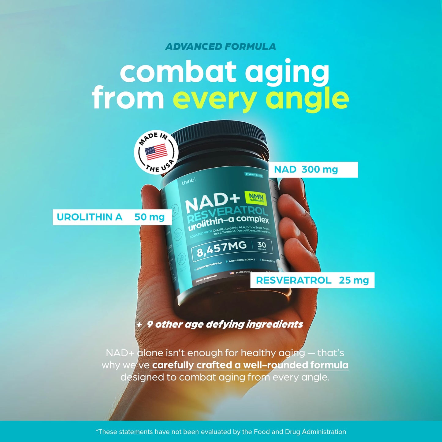 NAD Supplement Extra Strength NMN Alternative Liposomal + Green Tea for Women & Men with Urolithin A, Resveratrol, CoQ10, Alpha Lipoic Acid