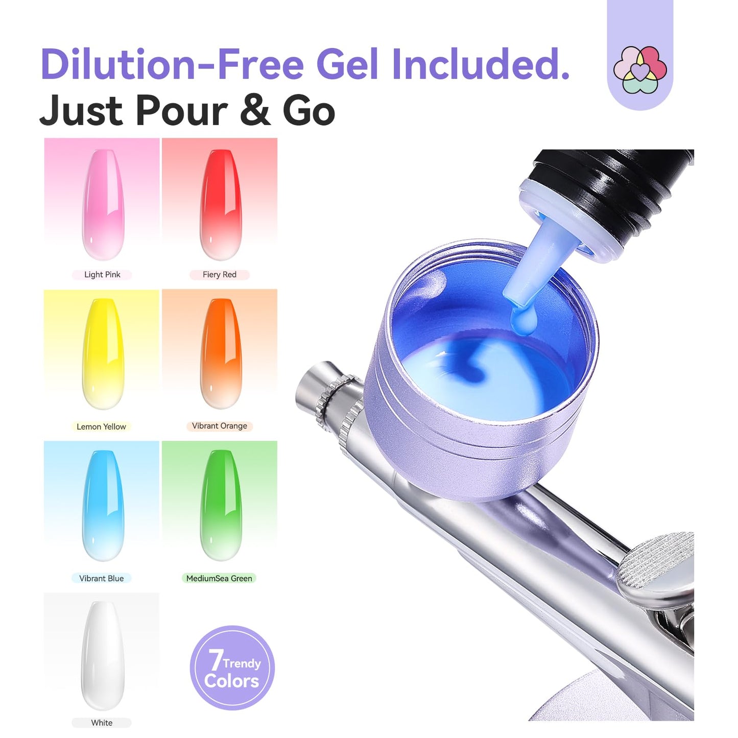SAVILAND 7-in-1 Pro Dilution-Free Airbrush Set: Hema-Free Airbrush Gel Nail Polish & Airbrush for Nails Airbrush Cleaner Airbrush Stencils Protector for Fingers Masks Instant Nail Technician Salon