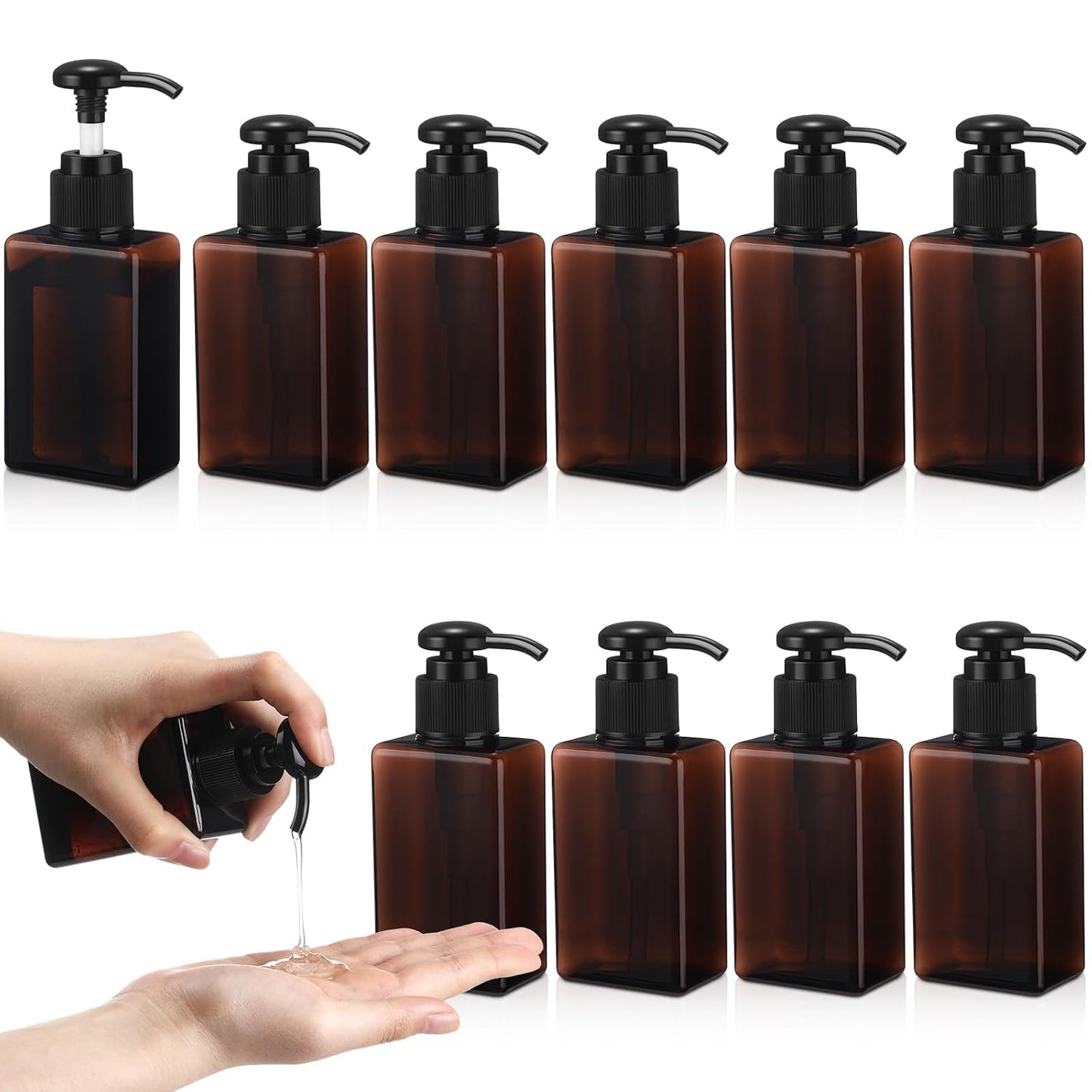 12 Pcs Mini Travel Pump Bottles - 100ml Plastic Dispenser Containers | Green & Brown