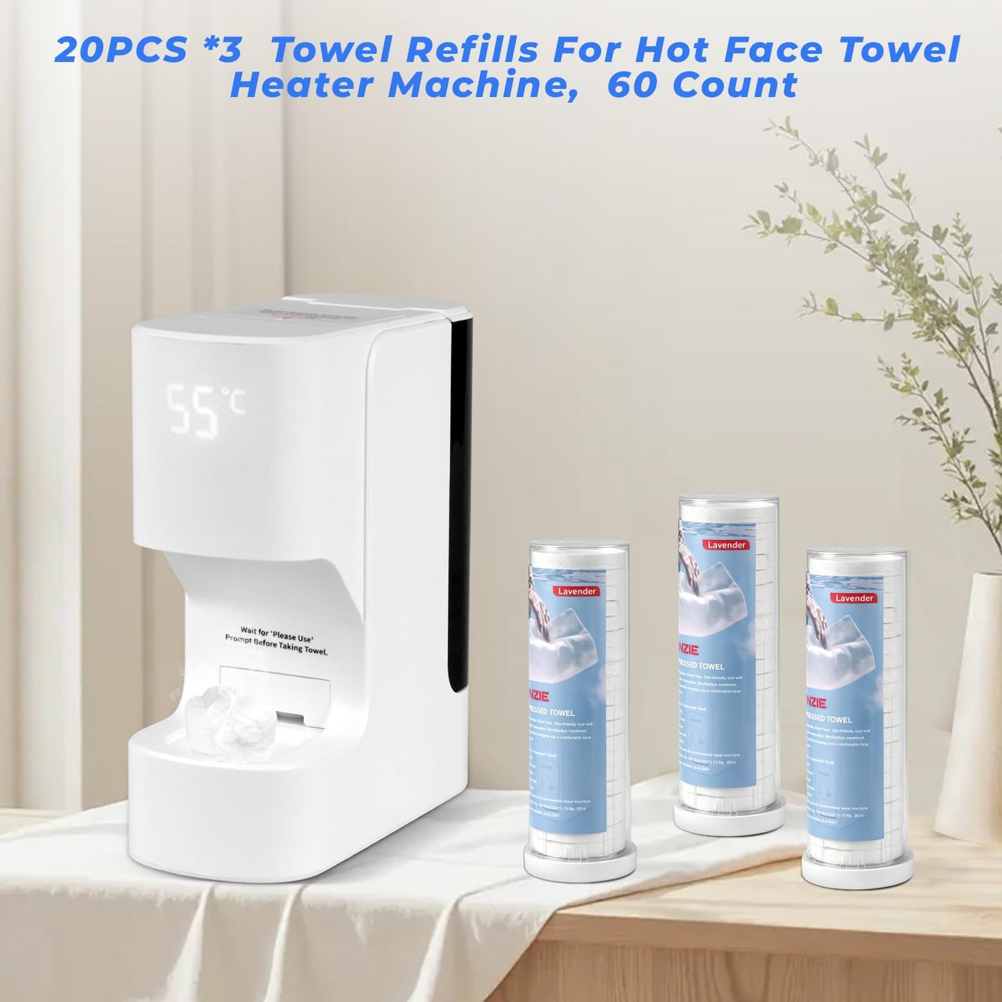 Disposable Face Towel for Hot Towel Dispenser Refills, Face Towels for Hot Facial Towel Heated Machine, 60 Pcs Disposable Compressed 100% Plant Fiber （Light Lavender Scent）