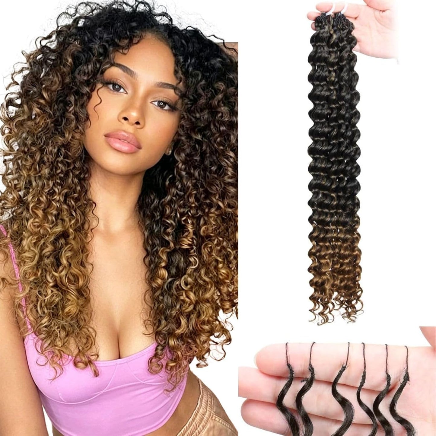 Miracle Knots Crochet Hair - 18 Inch Deep Wave Feather Bundles | Pre-Separated Curly Hair for Women (Natural Black)