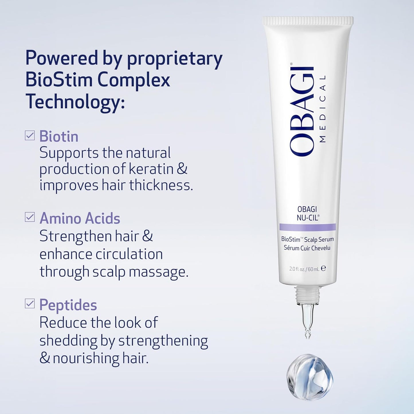 Obagi Nu-Cil BioStim Hair Scalp Serum | Biotin-Infused for Fuller, Denser Hair - Lightweight & Strengthens Follicles - 2 oz