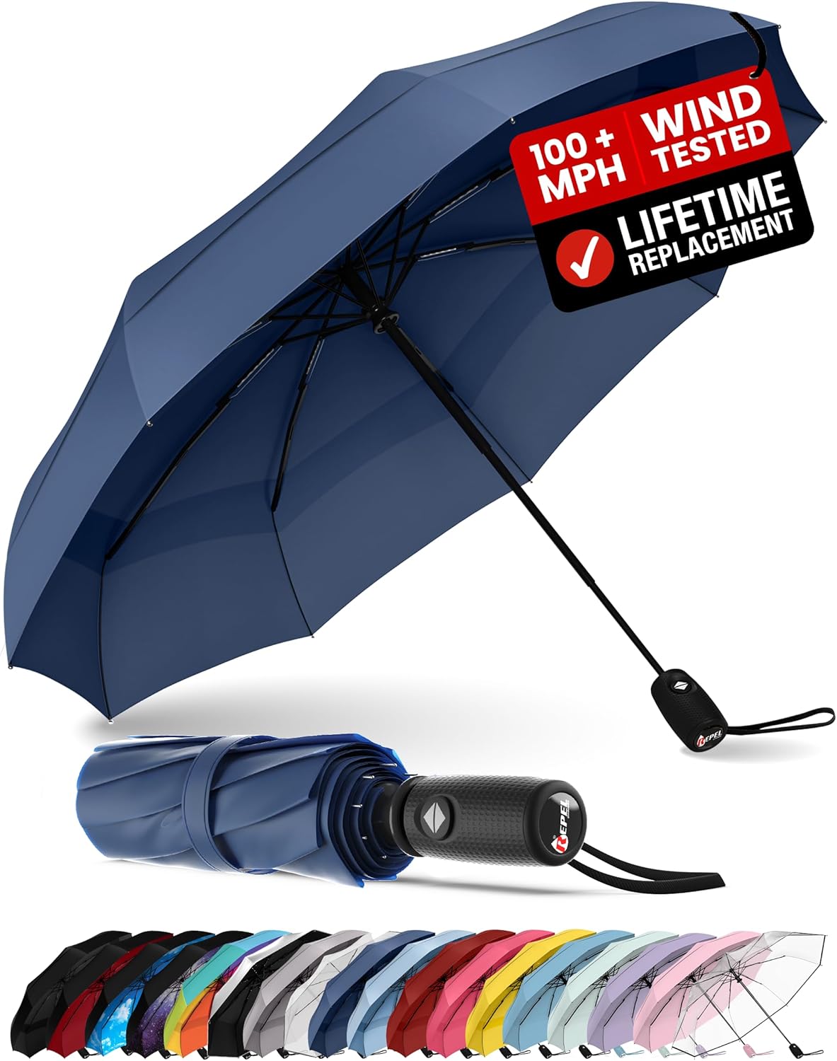 Windproof Travel Umbrella - Compact Auto Folding Design | Withstands 100MPH Winds, Durable & Lightweight for Men & Women