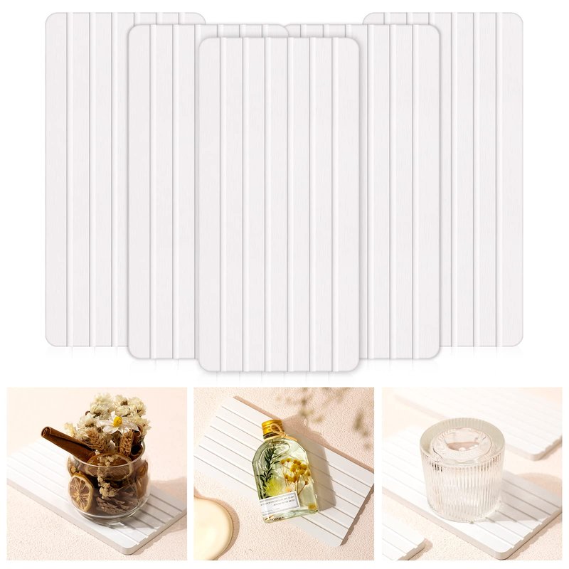 Lallisa Water Absorbing Stone Water Absorbent Diatomite Coasters Grooved Design White Diatomite Tray for Soap Kitchen Bathroom Bottle Shower Toothbrush (8.27 x 3.94 Inch,5 Pcs)