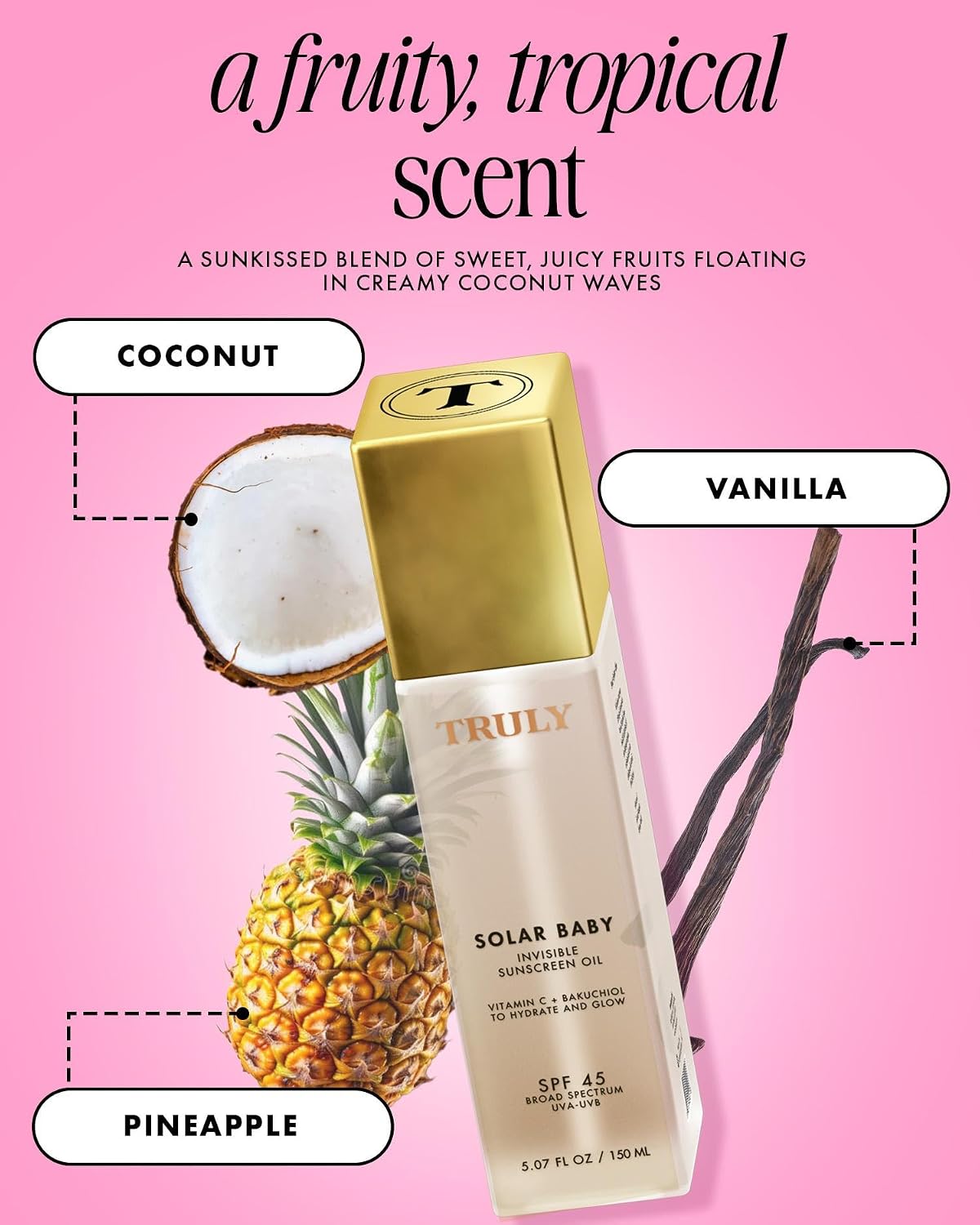 Truly Beauty Solar Baby SPF 45 Sunscreen Oil - Lightweight, No White Cast | 3.1 fl oz for Glowing Skin