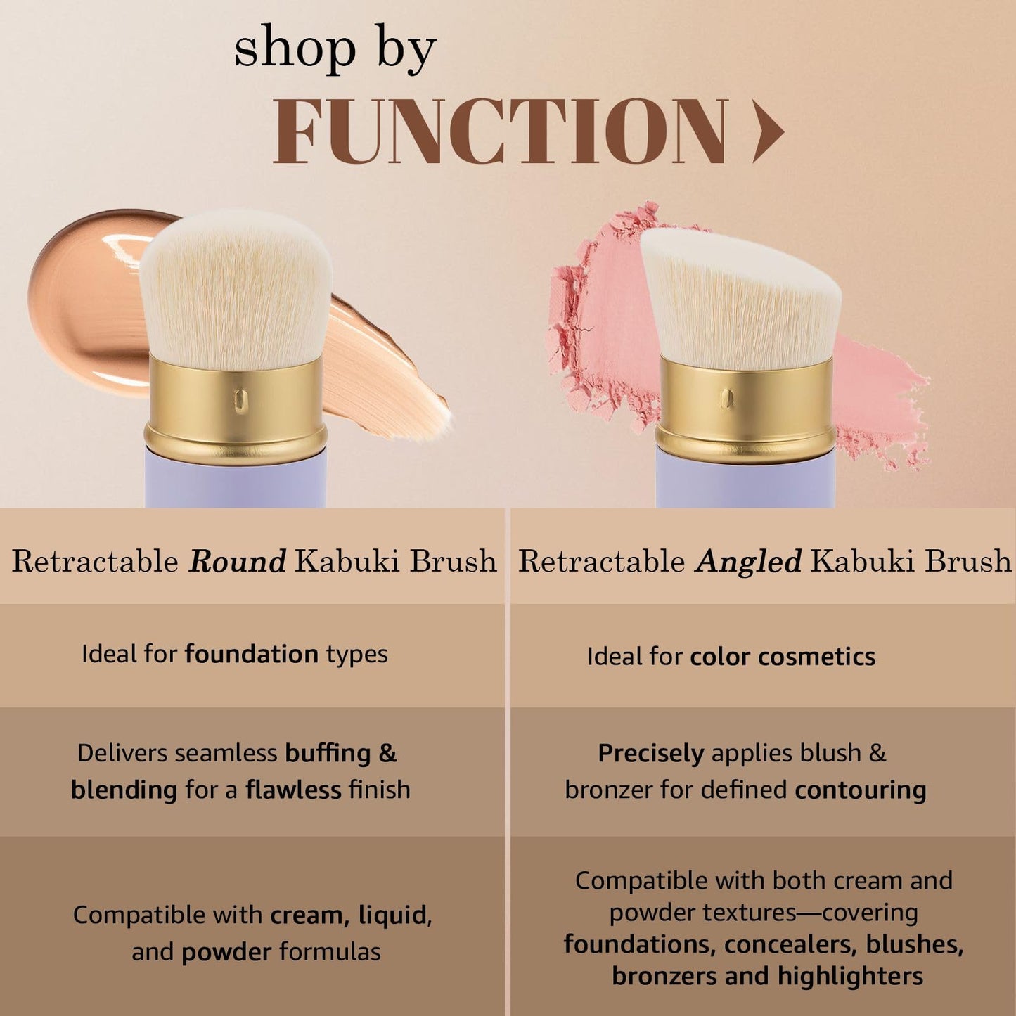 Retractable Face Makeup Brush for Powder Blending Liquid Cream Face Angle