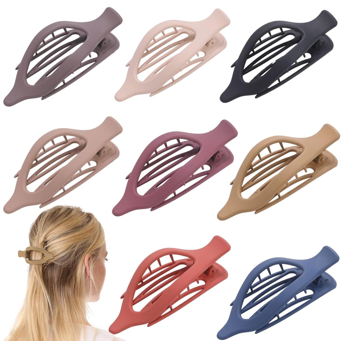 Flat Hair Clips for Women - 8 Pack Matte No Crease Claw Clips | Strong Hold for Thick & Thin Hair