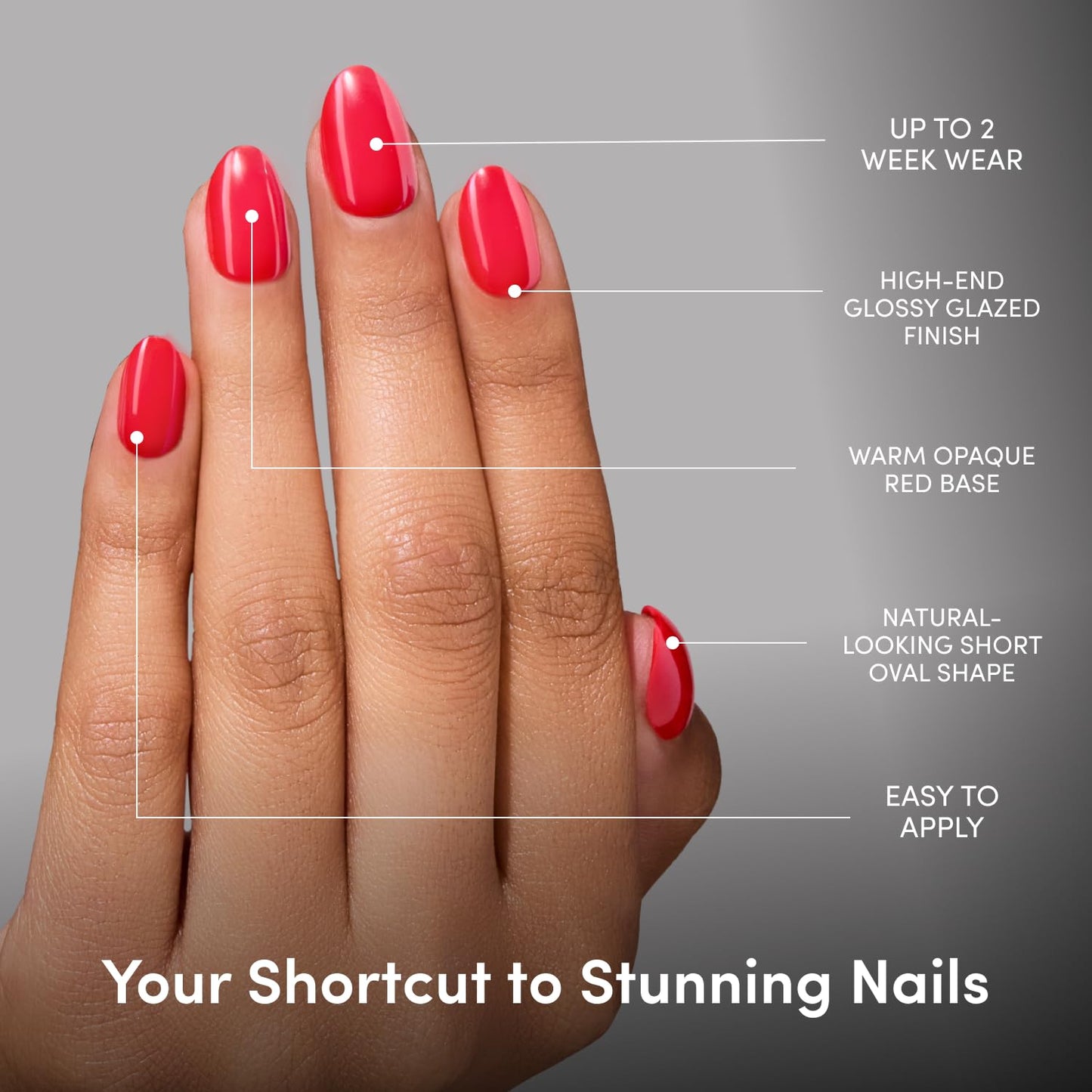 Glamnetic Red Icon Press On Nails - Short Oval Fake Nails | 30 Pc Kit