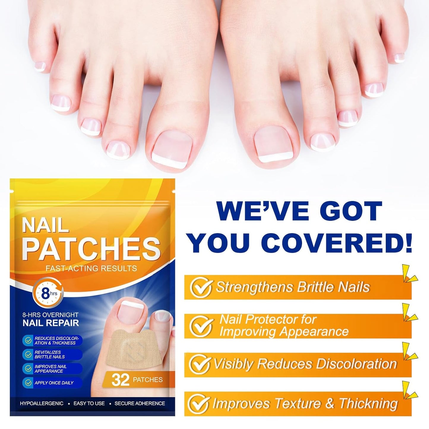 Toenail Care Patches - Overnight Treatment for Dry & Damaged Nails | 2 Pack, Easy Application