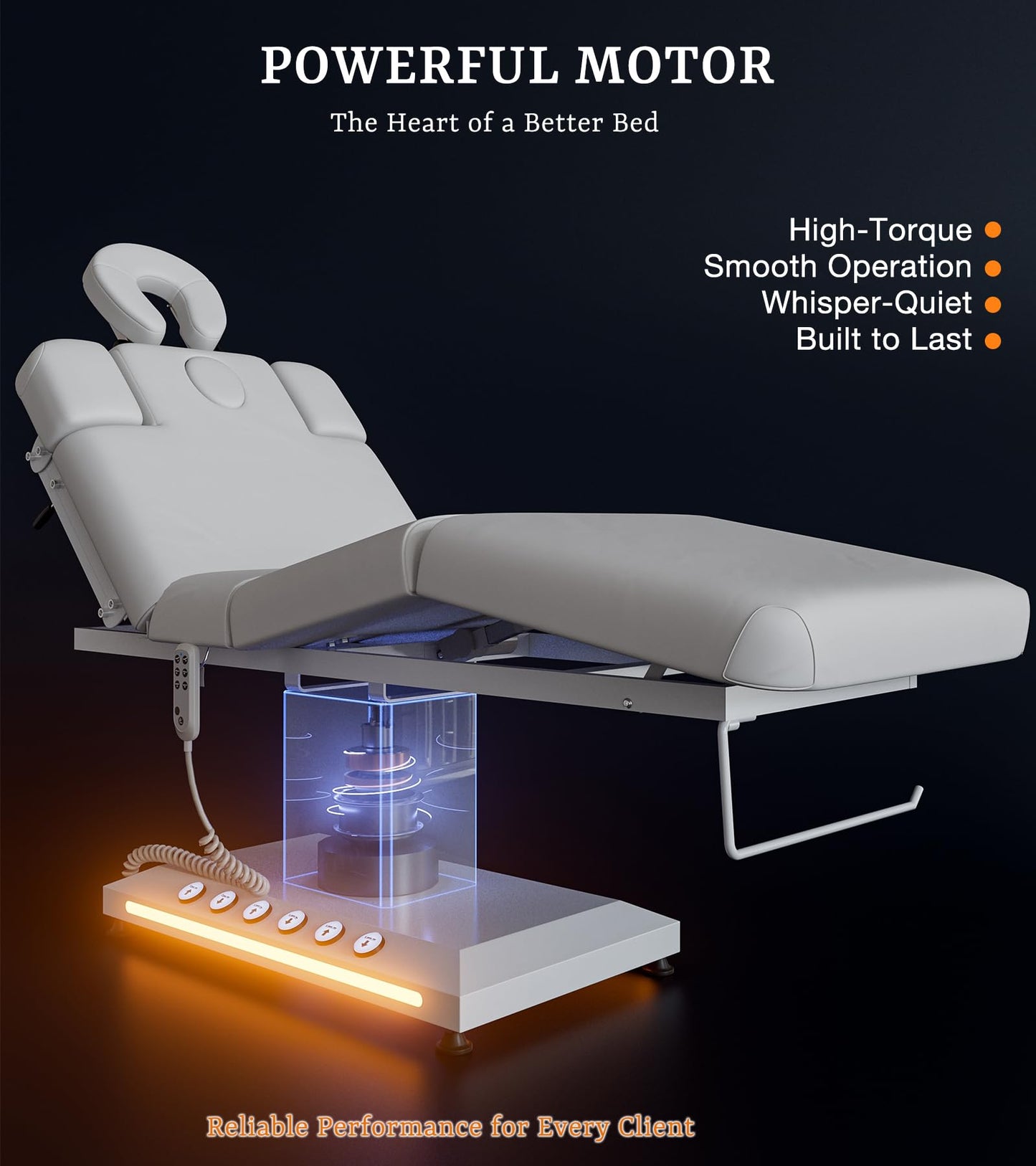 Icoget Professional Full Electric Spa Massage Treatment Table with Independent Leg Adjustment and Face Cradle for Beauty, White