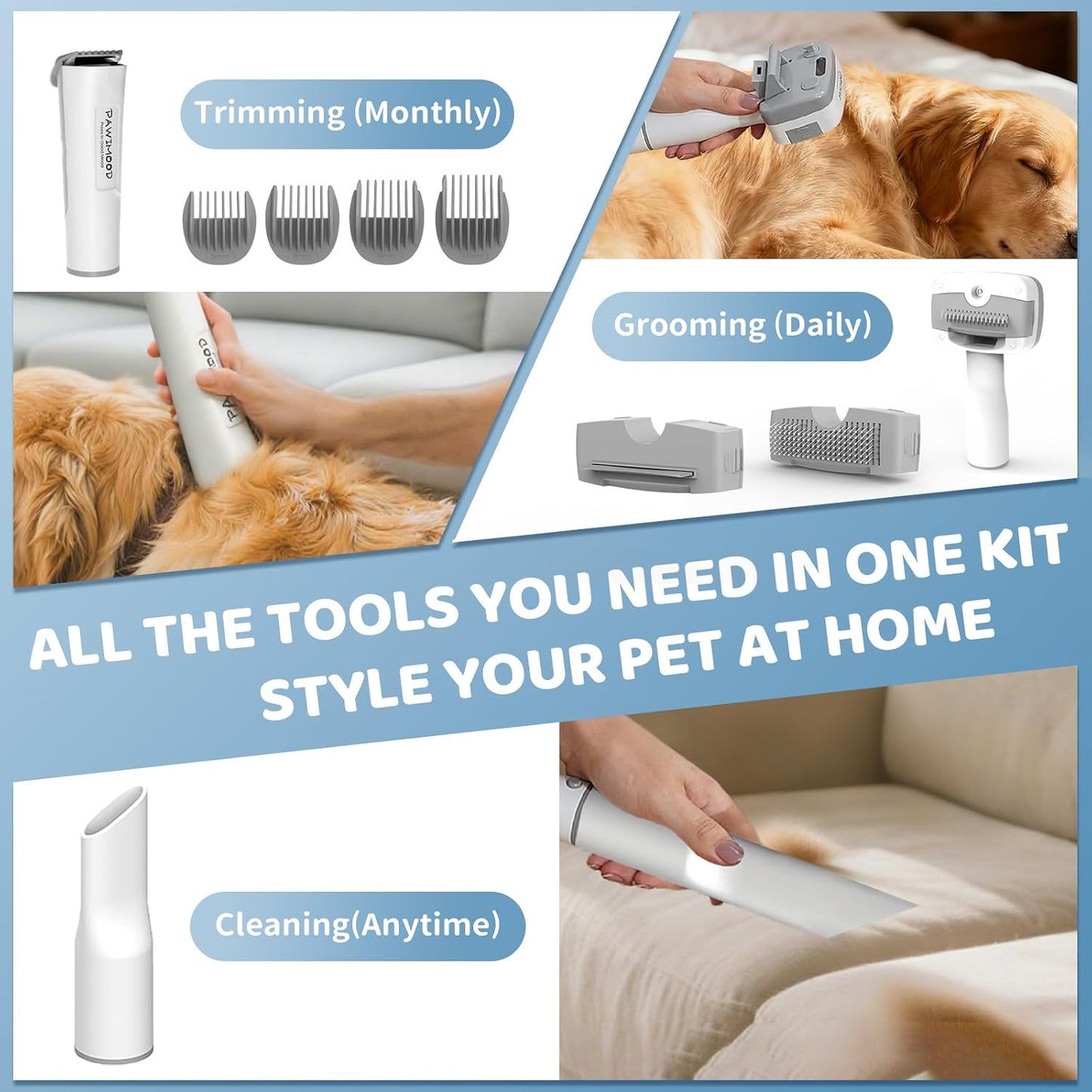 Dog Grooming Vacuum - 6-in-1 Low Noise Pet Grooming Kit with 13000Pa Suction | 2L Dust Cup & Clipper