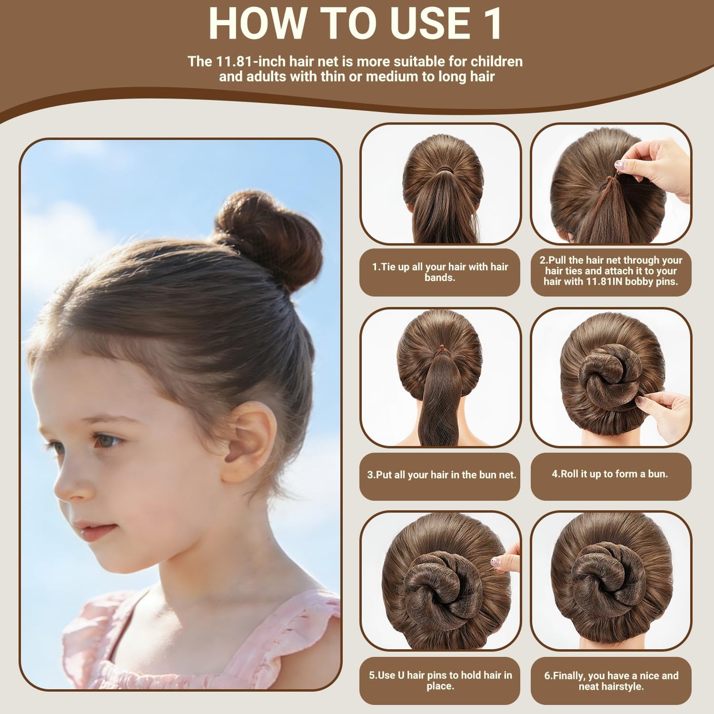 Bobby Pins and Hair Nets Set - Invisible Hair Accessories for Ballet Buns | U Pins, Elastic Bands, Clear Rubber Bands (11.81 & 19.86 in)