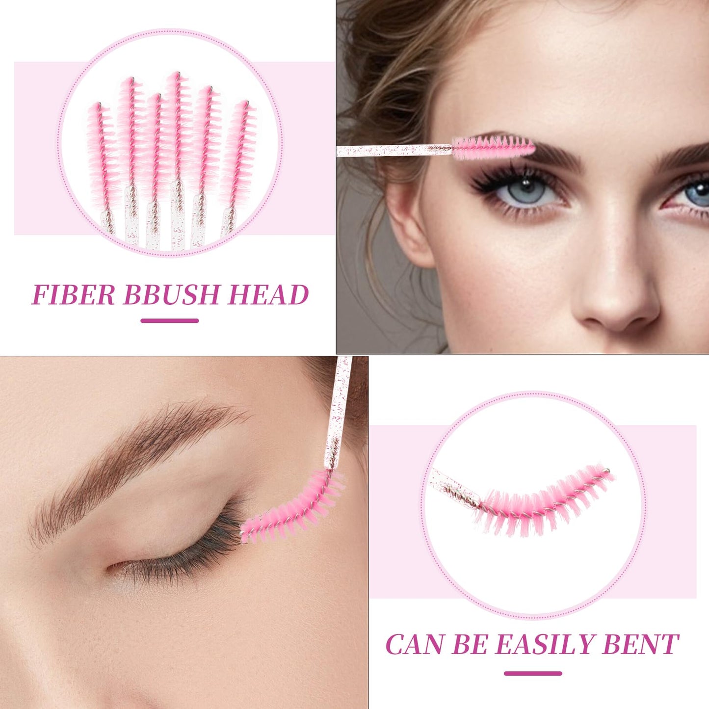 Mekupeu 20pcs Mascara Wands Set Crystal Eyelash Spoolies Eyebrow Brush and Reusable Diamond Key Chain Tube Eyelash Extension Supplies (Pink)