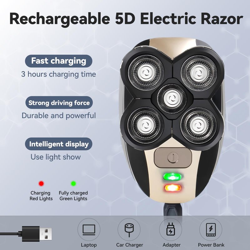 Head Shavers for Bald Men, Skull Shaver, 5 in 1 Electric Razor with Rechargeable Battery, Hair Clippers, Nose Hair Trimmer, Cleaning Brush, Hair Manager, Idea Gift for Men(Black)