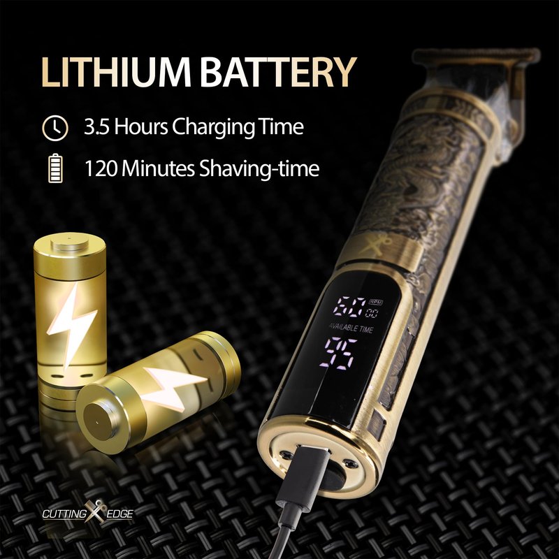 Cutting Edge T-Blade Trimmer for Men, Hypoallergenic T-Blade Trimmer with 4 Guide Combs (1 2 3 4mm) LCD Screen, Rechargeable 120 Minute Run-Time, Bump-Free & Irritation-Free, Dragon Ergonomic Design