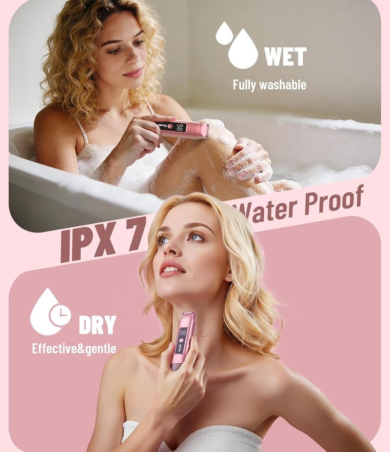 Electric Bikini Trimmer for Women - IPX7 Waterproof Dual Head Cordless Shaver with LED Display & 0.5mm Ceramic Blades | Rose Pink