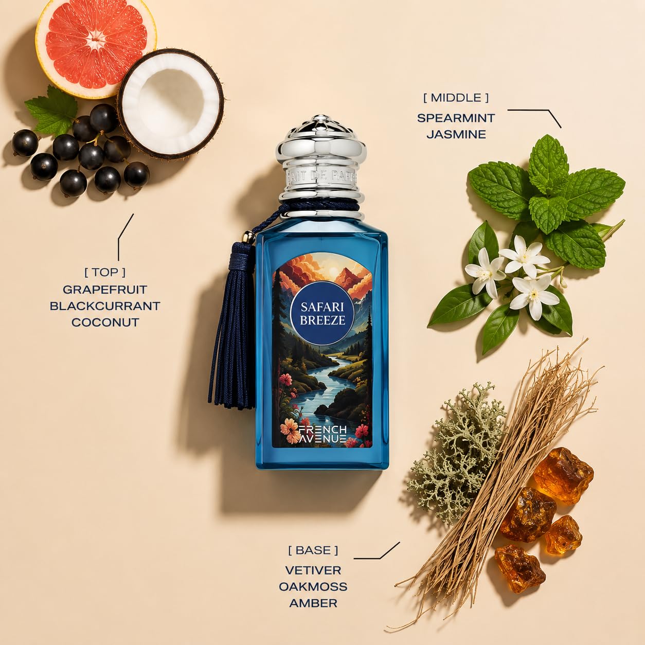 French Avenue Safari Breeze Eau de Parfum - Floral Fruity Fragrance | 100ml Spring/Summer Scent with Blackcurrant, Coconut & Grapefruit