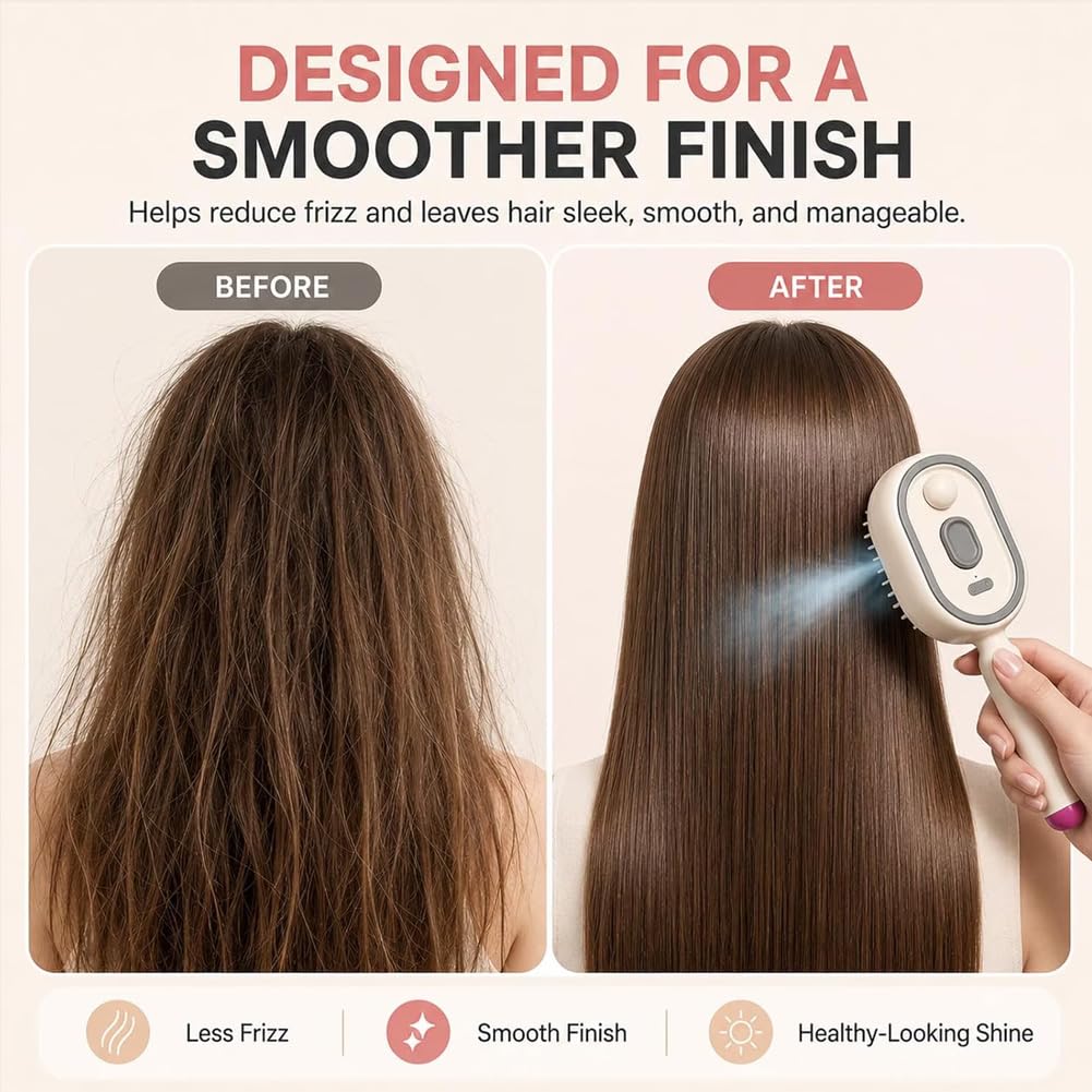 5 in 1 Air Cushion Hair Brush, Electric Spray Air Cushion Massage Comb, Rechargeable Mist Detangling Brush for Smooth, Anti-Static, Frizz-Reducing Hair Care (Beige)