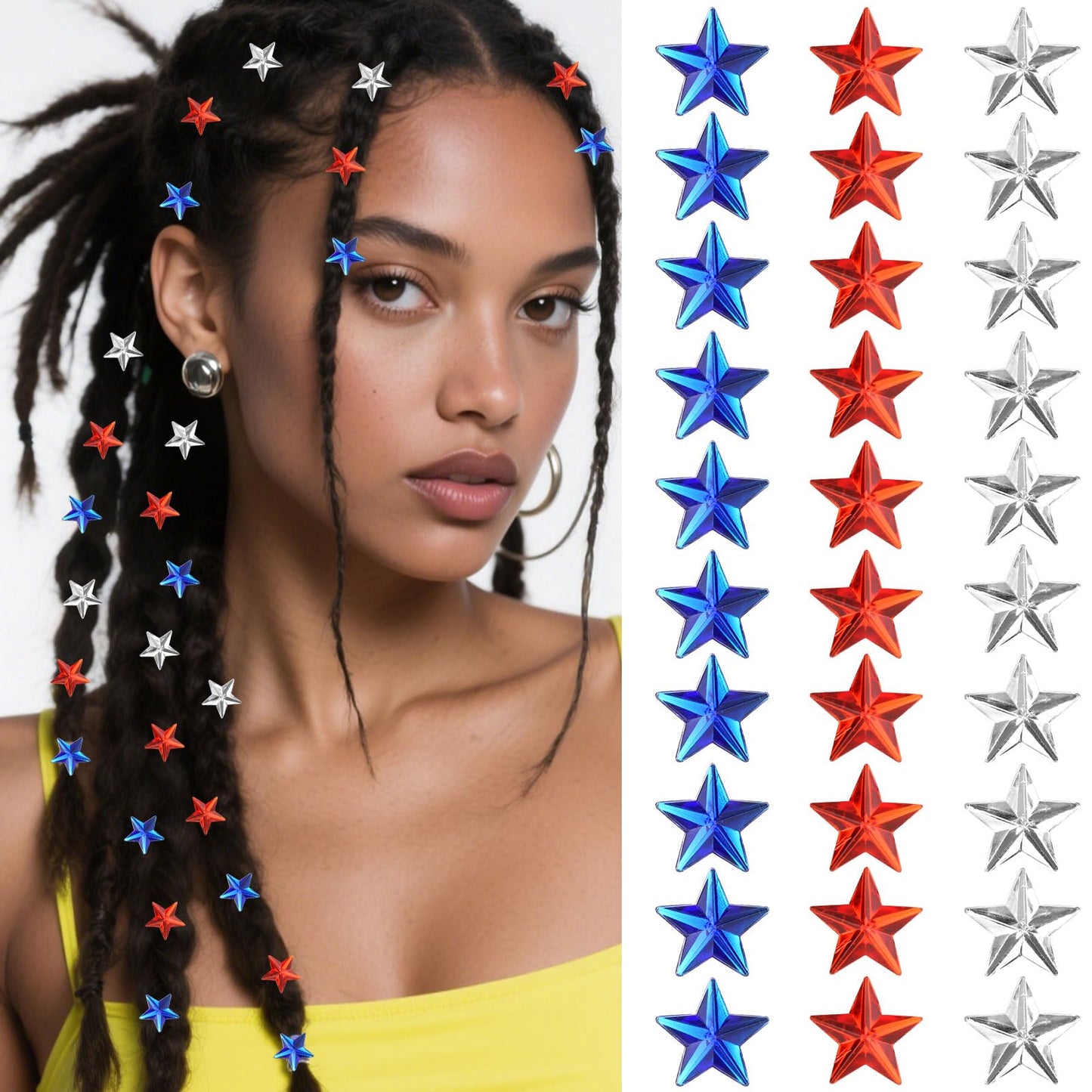 YISSION 30Pcs 4th of July Hair Clips for Women & Girls, Patriotic Red White Blue Sparkly Mini Star Barrettes, No Slip Hair Pins for Braids, Independence Day Memorial Day Hair Accessories Party Favors