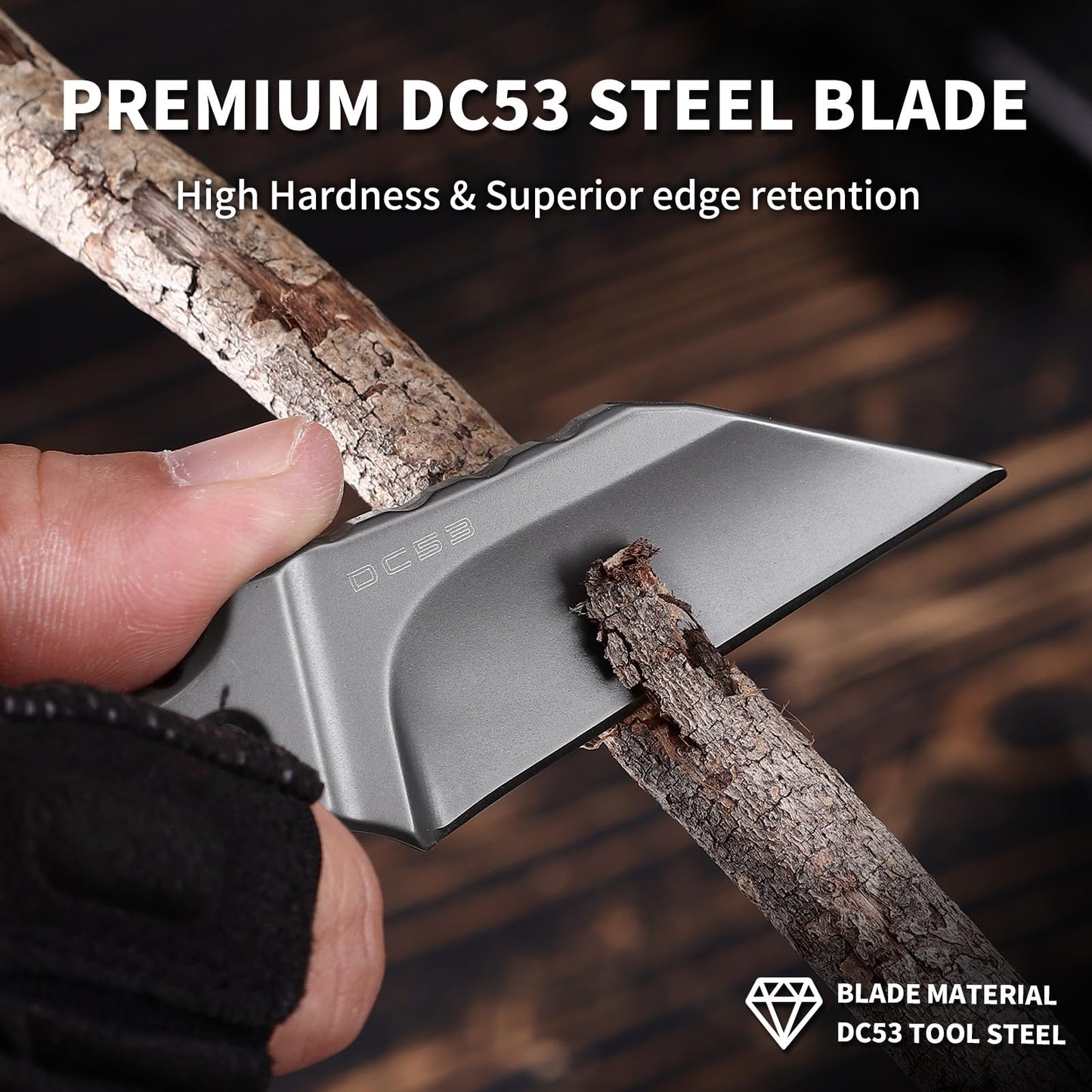 WILDLANCE EDC Fixed Blade Knife with Sheath, Camping Knife Fixed Blade 2.2" DC53 Steel Outdoor Survival Blade Full Tang Hunting Knives for Men Women IB-04, Silver