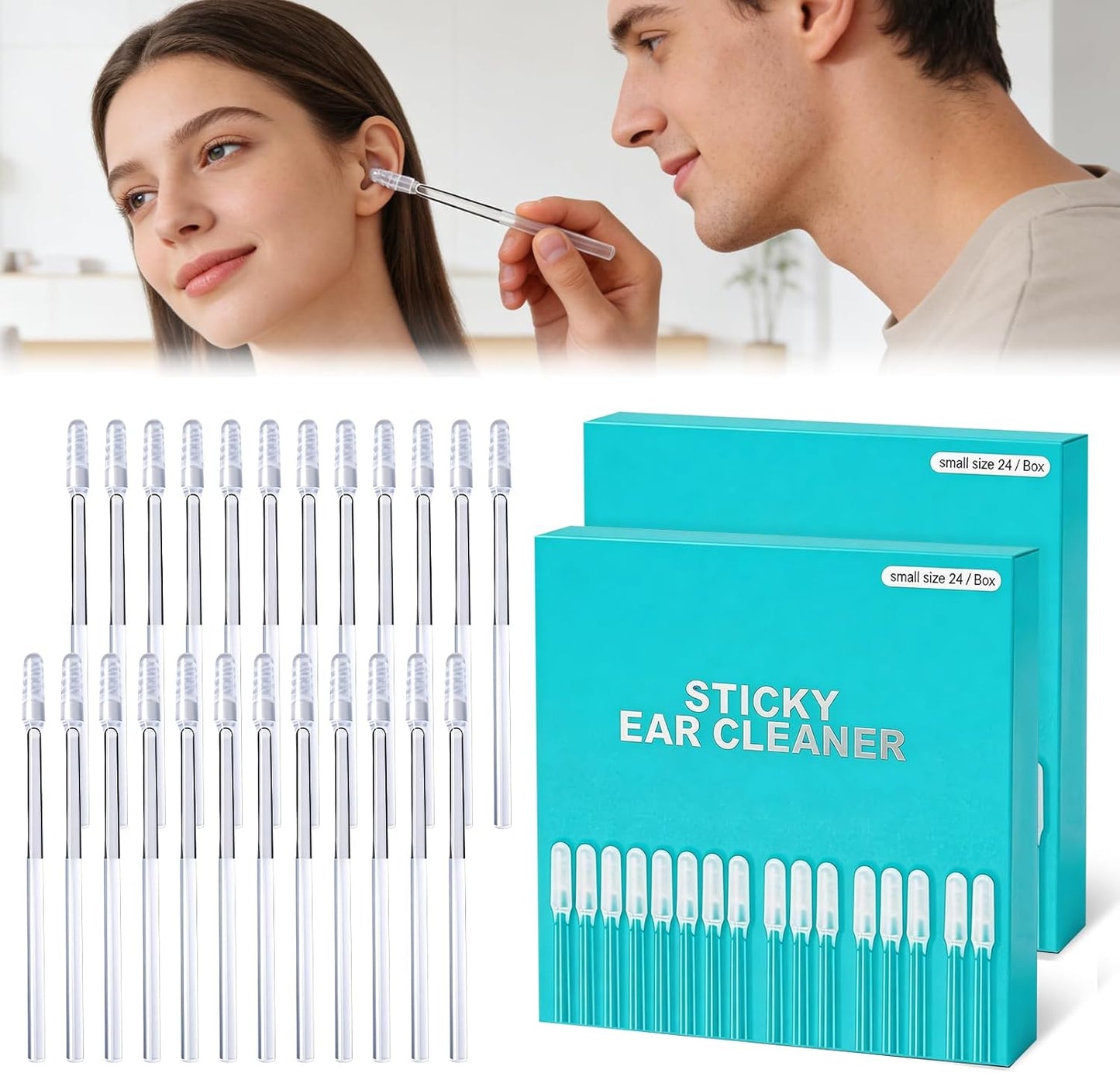 Earwax Removal Swabs - 48 Pack Reusable Adhesive Ear Cleaner Tool | Gentle Spiral Design with Dust Cover