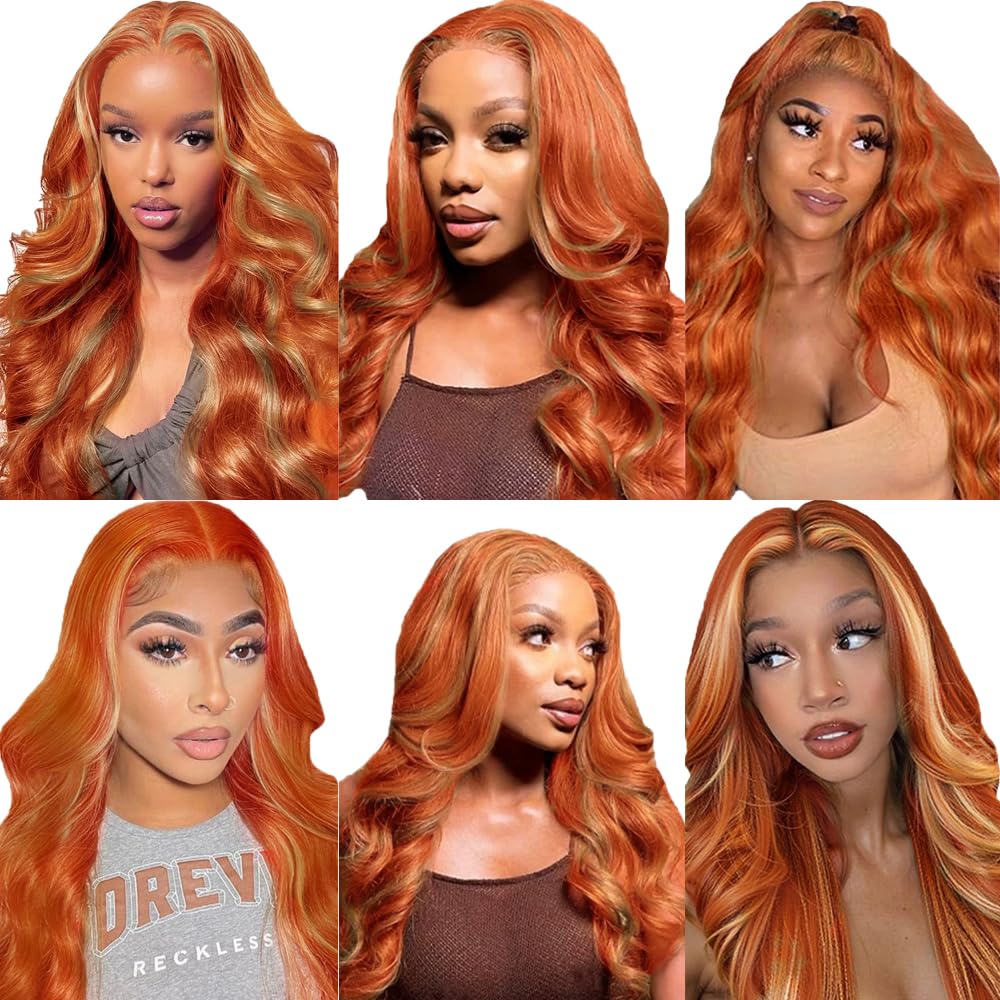 P350/27 Blonde Bundles Body Wave Bundles Human Hair 22 24 26 Inch Blonde Mixed With #350 Orange Body Wave Bundle Unprocessed Brazilian Virgin Weave Hair 3 Bundles 100 Gram Per Bundle