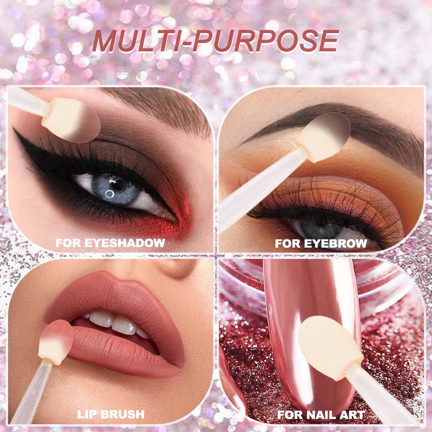 50 Pcs Eyeshadow Brush Set Bulk Disposable Makeup Eye Shadow Applicators Double Sided Sponge Ombre Nail Art Chrome Glitter Powder Tools Bundle Transparent Acrylic Dual Aesthetic Mini Stick