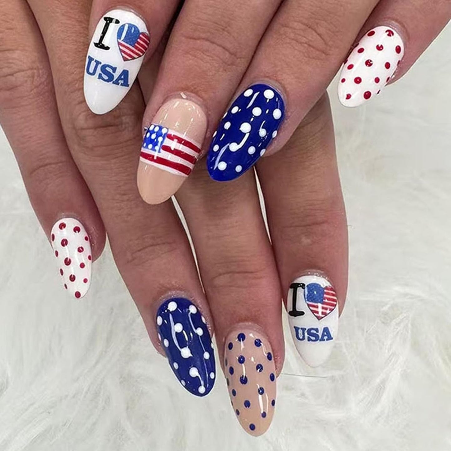 Independence Day Press-On Nails - Medium Square Glitter Acrylic Nails with American Flag Design | 24 Pcs Blue & Red