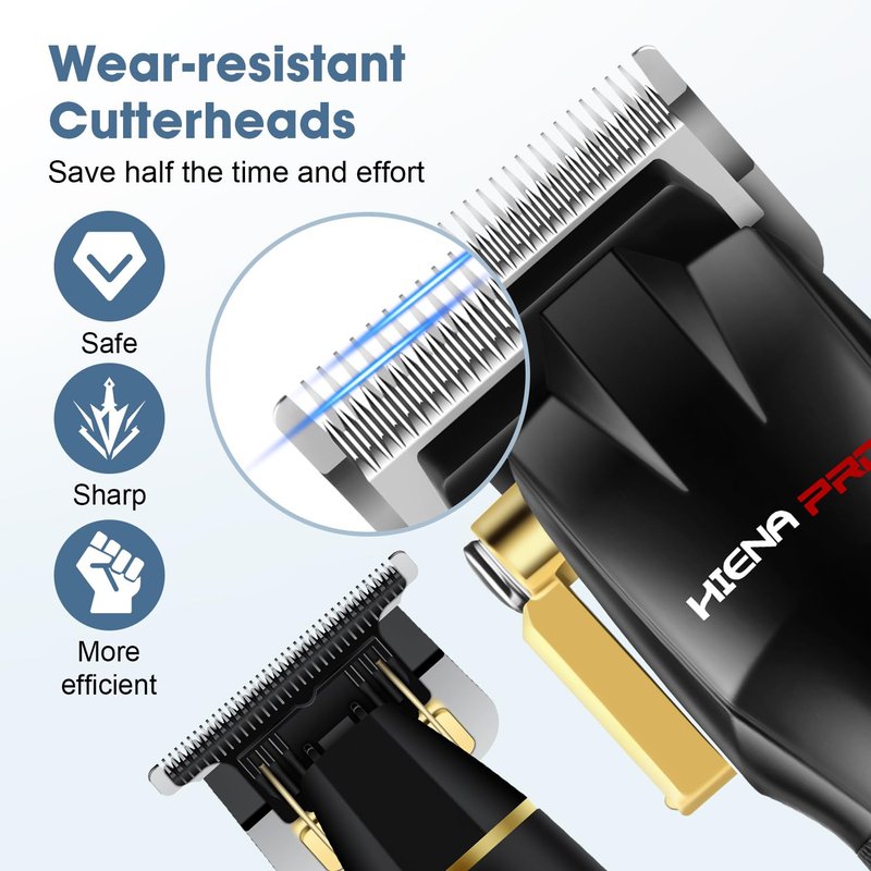 HIENA PRO Professional Hair Clippers Set for Men Cordless Barber Kit Hair Cutting Set Rechargeable Clippers and Trimmers Set Hair Cutting Kit with LED Display, USB Charging, Gifts for Men, (Black)
