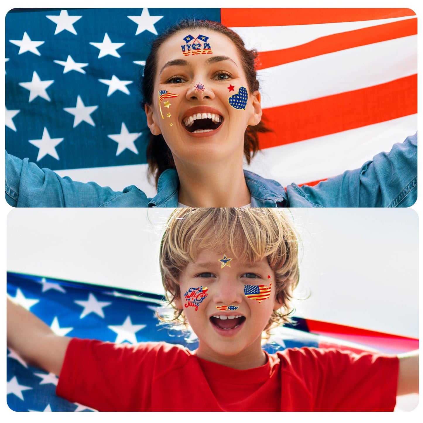 JCFIRE 4th of July Decorations, Temporary Tattoos for Kids Adults, Patriotic Decorations, Fourth of July Accessories, Red White And Blue Party Supplies for Independence Day