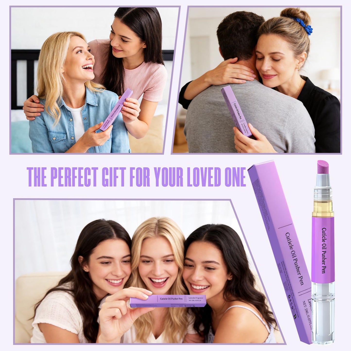 Ceramic 2-in-1 Cuticle Oil Pusher Pen, Nail Care Buffer Pens with Micro-Dosin lavender Oil for Hangnails & Dry & Damaged Nails, Repair & Nourish Nails, Birthday Gifts for Women Wife Girlfriend