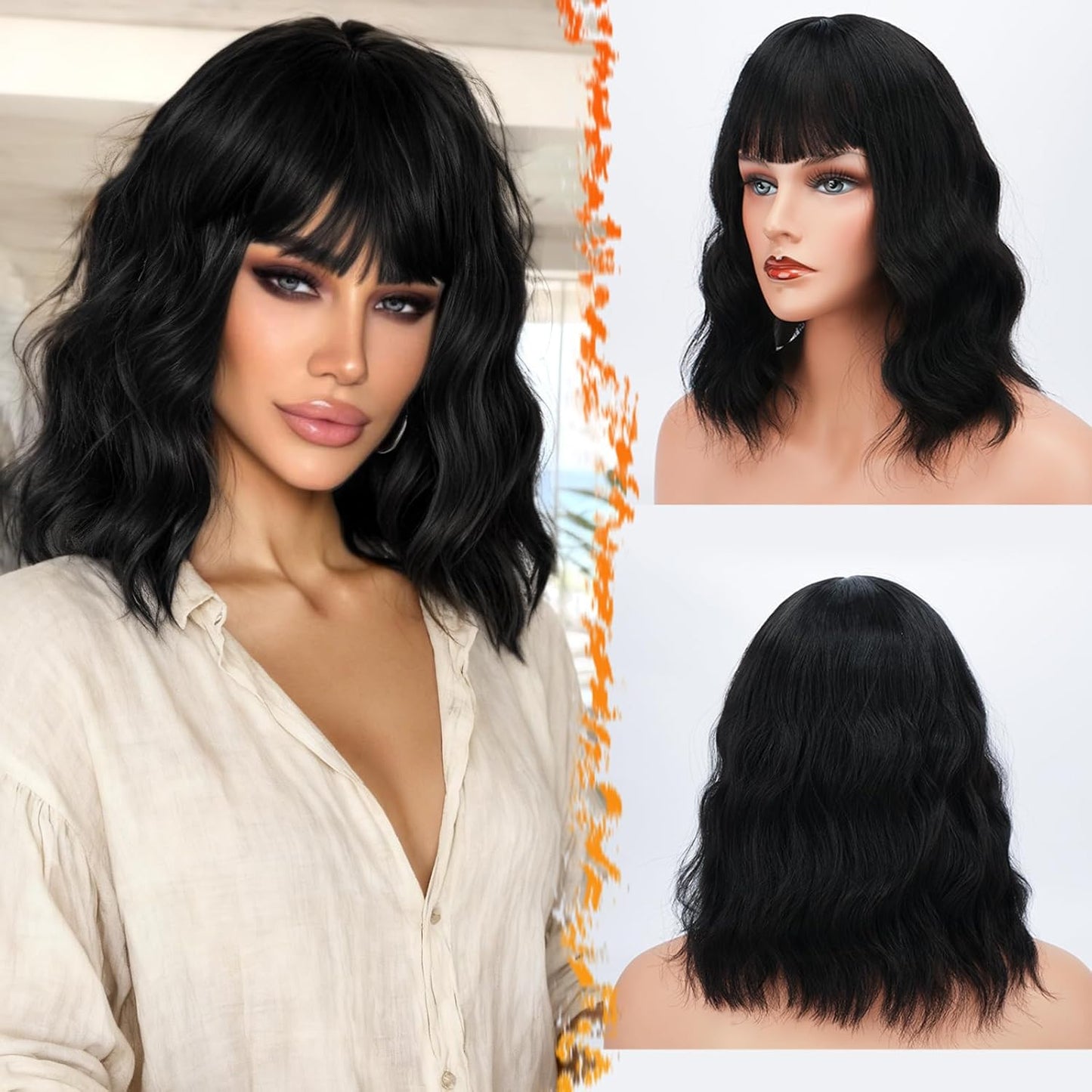 Long Wavy Blonde Curtain Bangs Wig - 26" Synthetic Ombre Wig with Dark Roots | Soft Natural Look