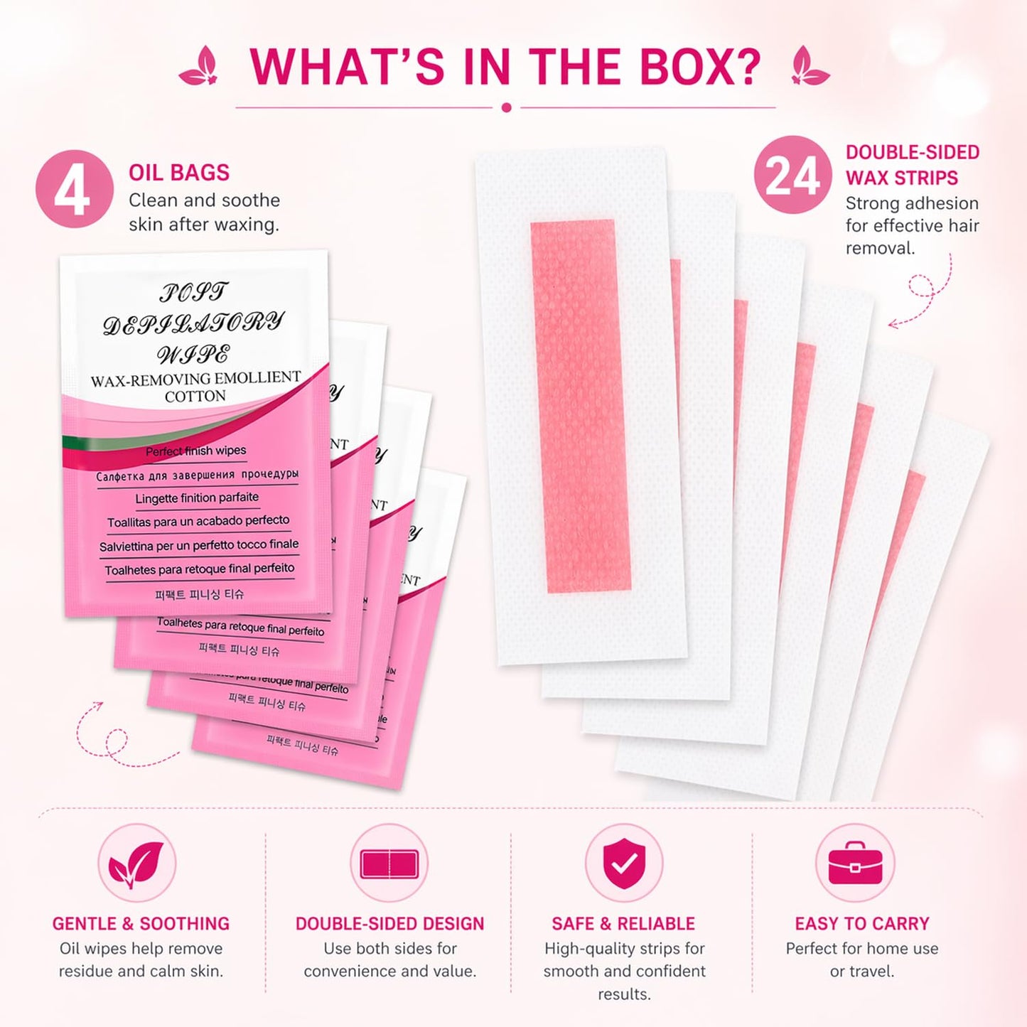 Facial Wax Strips for Women - 48 Pcs Hypoallergenic Hair Removal | Upper Lip & Eyebrow, No-Heat Waxing Kit