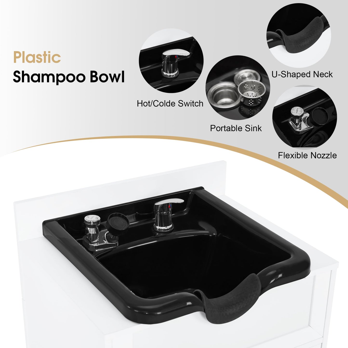 BarberPub Barber Storage Shampoo Station, Spa Textured Embossed Cabinet with Shampoo Bowl & Drawers, Hair Salon Sink Backwash Equipment 7131 (White)