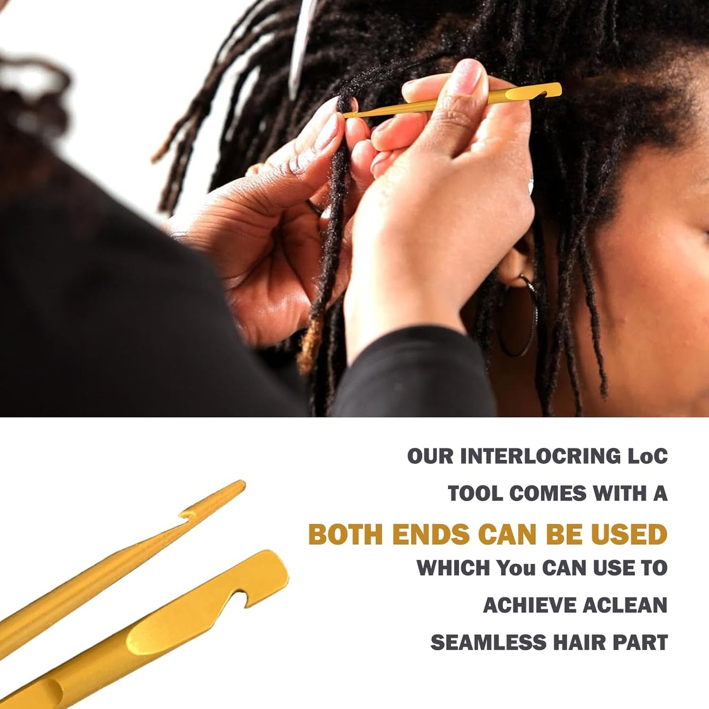Interlocking Tool for Locs | Dual-Ended Metal Crochet Needle for Dreadlocks & Sisterlocks - Gold, 2 Pack