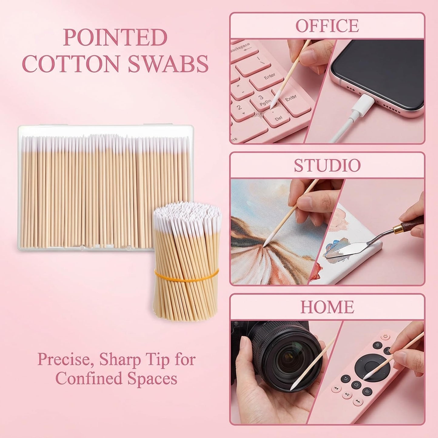 Hadnves 400 Pcs Precision Cleaning Swab Pointed Cotton Swabs Microblading Pointed Swabs with Wooden Sticks for Makeup Cleaning Nail Polish Eyebrow Craft Pet Care Cleaning Electronics