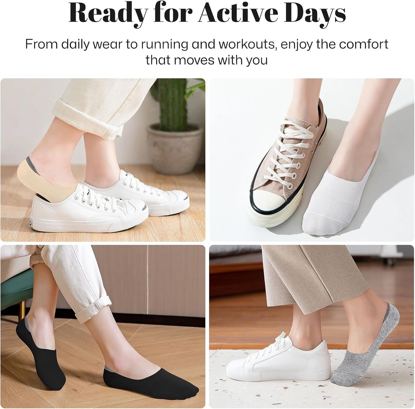 No Show Socks for Women - Non-Slip Flat Boat Line | 4-8 Pairs Available
