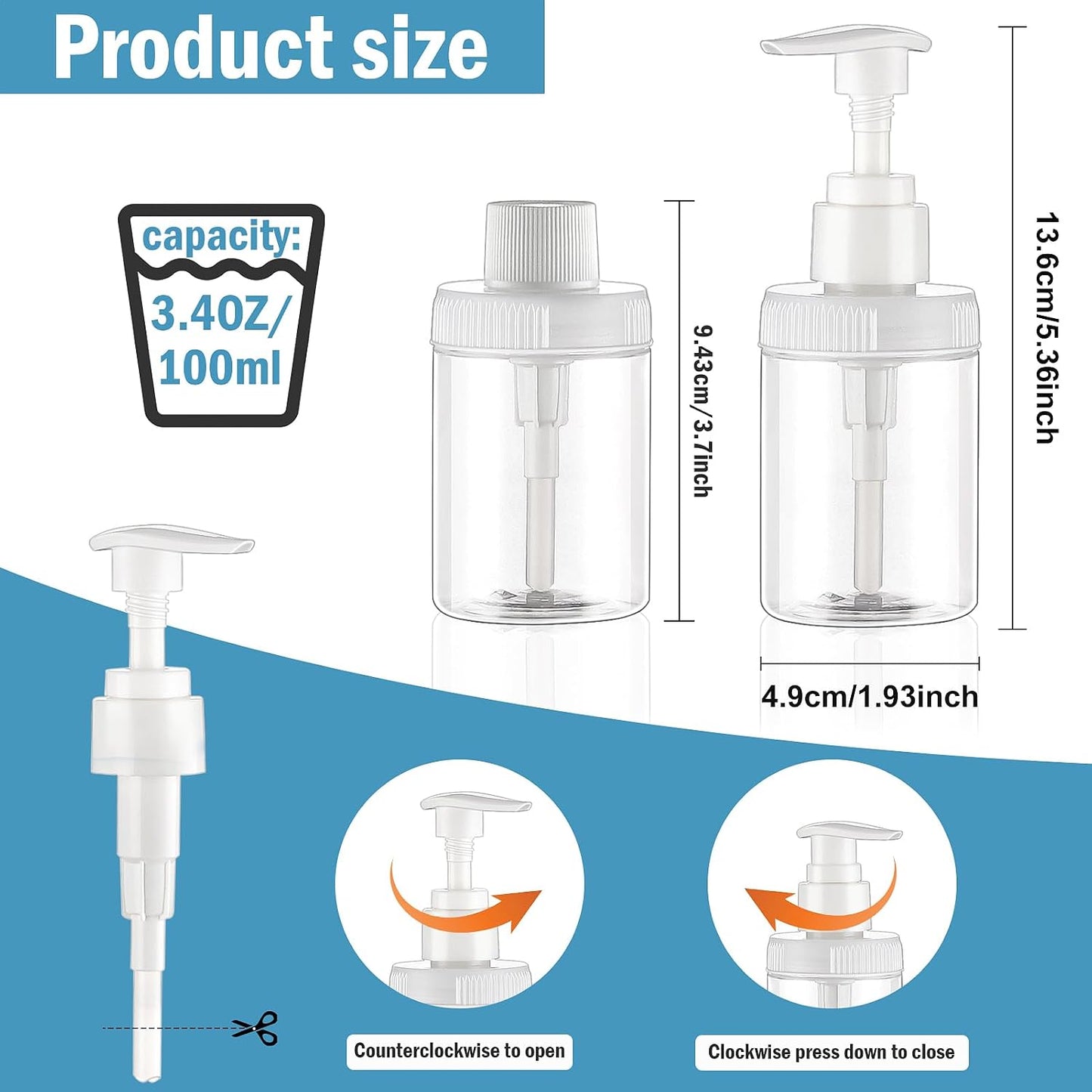 Pump Bottle Dispenser - 4oz Refillable Lotion Containers | Clear Plastic Wide Mouth Jars - 4 Pack for Shampoo & Body Wash