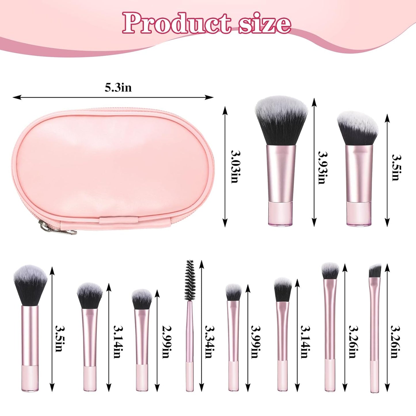 Travel Makeup Brushes Set - 10 Pcs Mini Portable Cosmetic Brushes with Pouch | Ideal for Women & Girls