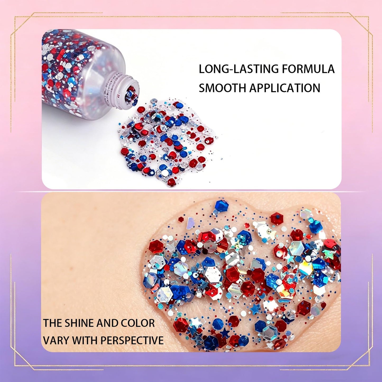 4th of July Glitter Stick, Red White & Blue Glitter Stick for Hair&Face, Waterproof & Easy Clean, Patriotic Independence Day 250th Anniversary Fourth of July Outfits Accessories for Women & Kids