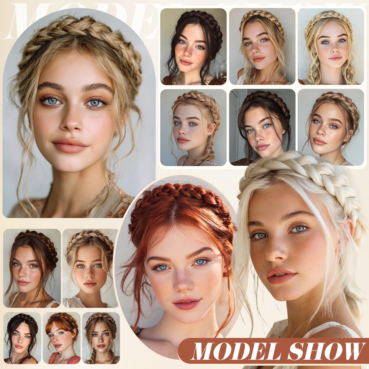 Wide Elastic Braided Headbands for Women - Adjustable Synthetic Hair Hairpiece | Silver Grey