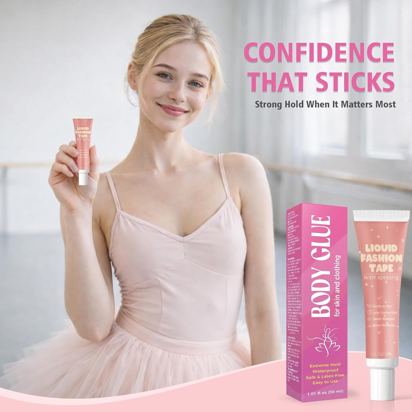Liquid Body Adhesive - 30ml Sweat-Resistant Skin Glue for Dancers | Water Washable for Costumes, Socks, and Wigs