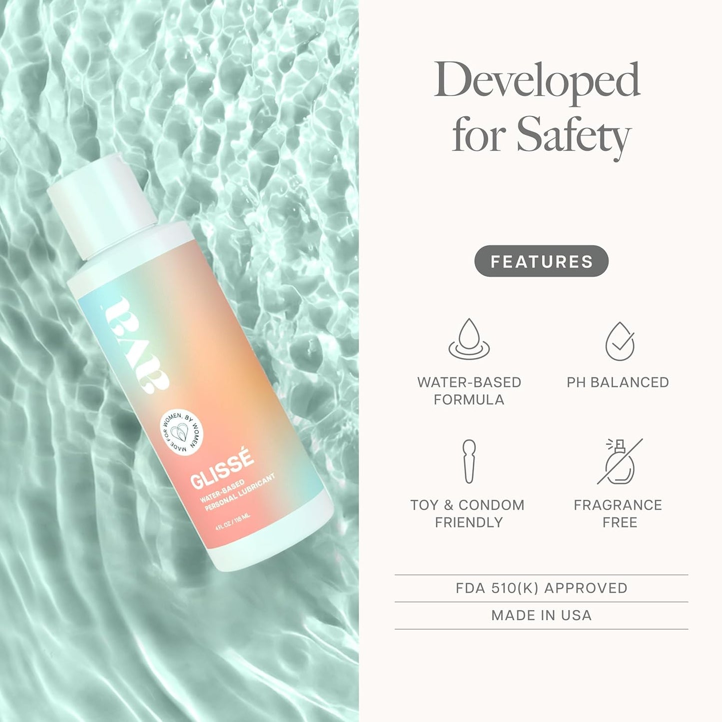 Ava Premium Water-Based Personal Lubricant - Long-Lasting, pH-Balanced & Toy-Safe Lube for Couples | 4 oz Bottle